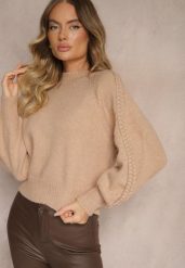 Ciemnobeżowy Sweter z Wiskozą i Splotem w Stylu Warkocz z Półgolfem Sinithia. Brązowe swetry nierozpinane damskie Renee, na zimę, bez wzorów, z wiskozy, casualowe, bez kołnierzyka, bez ramiączek. Za 99.99 zł.