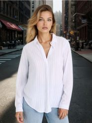 Koszula z długim rękawem w paski - biały. Białe koszule damskie Sinsay, l, bez wzorów, bez kołnierzyka, bez ramiączek. Za 29.99 zł.