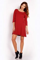 Bordo Sukienka Mini z Patkami Imitującymi Kieszenie. Czerwone sukienki damskie Lou-Lou, l, bez wzorów, z dzianiny, bez kołnierzyka, bez ramiączek, mini. Za 159.00 zł.