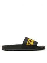 Off-White Klapki OMIC001S21MAT0031018 Czarny. Czarne klapki męskie OFF-WHITE, bez wzorów, ze skóry, bez zapięcia. Za 539.99 zł.