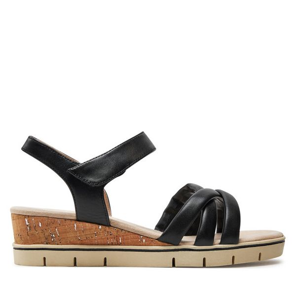 Sandały Caprice. Czarne sandały damskie Caprice, bez wzorów, bez obcasa, na koturnie, bez zapięcia. Za 269.99 zł.