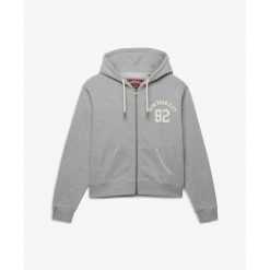 Damska bluza z kapturem zapinana na zamek Superdry Athletic Essential. Szare bluzy damskie Superdry, s, bez wzorów, z dzianiny, klasyczne, bez ramiączek, z kapturem. Za 386.85 zł.