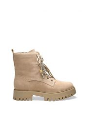 Guess Kozaki 184503 Beżowy. Brązowe kozaki damskie Guess, z aplikacjami, bez obcasa, na słupku, bez zapięcia. Za 674.99 zł.