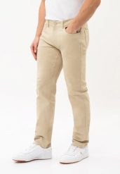 Beżowe jeansy, Regular Fit, D-QUBE. Brązowe spodnie materiałowe męskie Volcano, bez wzorów, z bawełny. Za 169.99 zł.