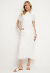 Biała Sukienka Pudełkowa Ozdobiona Wiązaniem Napelira. Białe sukienki damskie Born2be, na co dzień, l, bez wzorów, z jeansu, eleganckie, bez kołnierzyka, bez ramiączek, maxi. Za 84.99 zł.