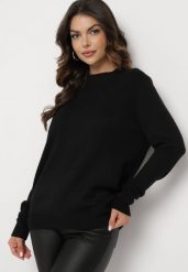 Czarny Klasyczny Sweter z Wełną Mailira. Czarne swetry nierozpinane damskie Born2be, l, bez wzorów, z jeansu, biznesowe, bez kołnierzyka, bez ramiączek. Za 59.99 zł.