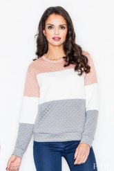 Szaro-biała Klasyczna Prosta Pikowana Bluza. Białe bluzy damskie Figl, l, bez wzorów, z elastanu, klasyczne, bez ramiączek, bez kaptura. Za 199.00 zł.