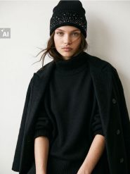 Czapka beanie z domieszką wiskozy i cyrkoniami - czarny. Czarne czapki damskie Sinsay, bez wzorów, z wiskozy. Za 24.99 zł.
