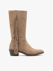 Piaskowe kozaki boho z frędzlami. Brązowe kozaki damskie Brawo sp. z o.o., bez wzorów, ze skóry, bez obcasa, na obcasie, bez zapięcia. Za 549.99 zł.