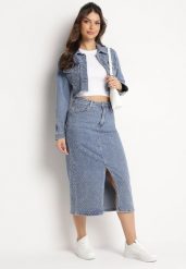 Granatowa Spódnica Jeansowa Midi Ołówkowa z Rozcięciem Ezorica. Niebieskie spódnice damskie Born2be, m, bez wzorów, z jeansu, midi, ołówkowe. Za 139.99 zł.