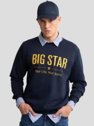 Bluza męska z logo BIG STAR granatowa Setor 403. Niebieskie bluzy męskie BIG STAR, l, bez wzorów, z bawełny, retro, bez ramiączek, bez kaptura. W wyprzedaży za 119.99 zł.