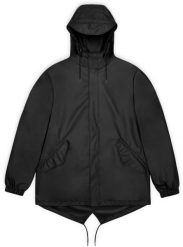 Rains płaszcz przeciwdeszczowy unisex FISHTAIL JACKET W3 18010 01 BLACK L. Czarne płaszcze damskie Rains, l, bez wzorów, sportowe, bez kołnierzyka, bez kaptura. Za 756.44 zł.