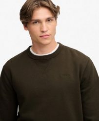 Superdry Bluza Essential Stacked Logo z dekoltem typu crew – bawełna organiczna. Szare bluzy damskie Superdry, xl, z aplikacjami, z bawełny, klasyczne, bez ramiączek, bez kaptura. Za 353.30 zł.