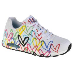 Buty sportowe Sneakersy damskie, Skechers Uno-Spread The Love. Białe obuwie sportowe damskie Skechers, z aplikacjami, z gumy, bez zapięcia, trekkingowe. Za 379.99 zł.