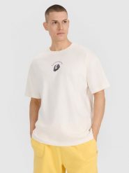 4F T-shirt oversize z nadrukiem męski - białe M. Białe koszulki sportowe męskie 4F, m, bez wzorów, z bawełny, bez ramiączek. Za 69.99 zł.