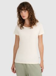 4F T-shirt regular z prążkowanej dzianiny damski - biały XS. Białe t-shirty damskie 4F, xs, bez wzorów, z bawełny, klasyczne, bez kołnierzyka, bez ramiączek. W wyprzedaży za 39.99 zł.