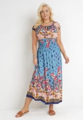 Niebieska Sukienka Maxi Hiszpanka z Gumkami w Talii z Bawełny Doreyana. Niebieskie sukienki damskie Born2be, na imprezę, na lato, l, bez wzorów, z bawełny, bez kołnierzyka, bez ramiączek, maxi. Za 39.99 zł.