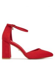 DeeZee Czółenka DF-82616-85-35621 Czerwony. Czerwone czółenka damskie DeeZee, bez wzorów, z materiału, bez obcasa, bez zapięcia. Za 139.99 zł.