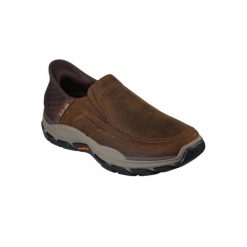 Buty sportowe Sneakersy męskie, Skechers Respected - Elgin Slip-ins. Brązowe buty sportowe męskie Skechers, bez wzorów, bez zapięcia, trekkingowe. Za 399.99 zł.