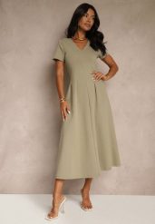 Jasnozielona Casualowa Sukienka z Bawełną Zeredira. Zielone sukienki damskie Renee, na co dzień, m, bez wzorów, z bawełny, eleganckie, bez kołnierzyka, bez ramiączek, maxi. Za 199.99 zł.