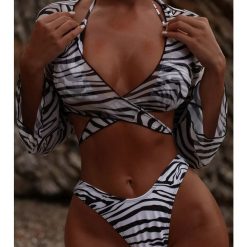 Strój kąpielowy z crop topem i długim rękawem na lato Shemeka. Brązowe stroje kąpielowe damskie Intica, m, bez wzorów. Za 149.00 zł.