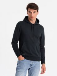 Męska dresowa bluza kangurka z kapturem BASIC – czarna V9 OM-SSBN-0161 - XXL. Czarne bluzy męskie Ombre Clothing, l, bez wzorów, z dresówki, z kapturem. Za 113.99 zł.