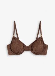 Połyskujący biustonosz bikini na fiszbinach. Brązowe bikini bonprix, bez wzorów. Za 119.99 zł.