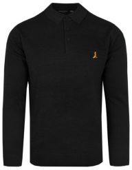 Dzianinowy Lekki Sweter w Stylu Longsleeve Polo – Brave Soul - Czarny. Czarne swetry męskie Brave Soul, na jesień, m, bez wzorów, z bawełny, bez kołnierzyka, bez ramiączek. Za 99.00 zł.