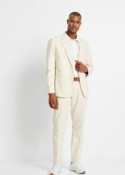 Garnitur z domieszką lnu (2 części), Regular Fit. Brązowe garnitury męskie bonprix, m, bez wzorów. Za 579.99 zł.
