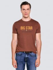 Koszulka męska o klasycznym kroju brązowa Bruno 804. Brązowe t-shirty męskie BIG STAR, l, bez wzorów, z bawełny, bez kołnierzyka, bez ramiączek. Za 99.99 zł.