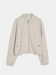 Bluza bomberka z domieszką wiskozy - kremowy. Białe bluzy damskie Sinsay, l, bez wzorów, z wiskozy, bez ramiączek, bez kaptura. Za 59.99 zł.