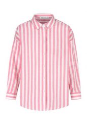 Koszula w paski z lnem K-VEHI. Czerwone koszule damskie Volcano, xxl, bez wzorów, ze lnu, bez kołnierzyka, bez ramiączek. Za 119.99 zł.