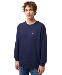 MESKA BLUZA WRANGLER SIGN OFF CREW NAVY 112350534. Niebieskie bluzy męskie Wrangler, xl, bez wzorów, bez ramiączek, bez kaptura. Za 149.99 zł.