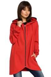 Czerwona Bluza Asymetryczna z Kapturem. Czerwone bluzy damskie MOE, l, bez wzorów, z bawełny, bez ramiączek, z kapturem. Za 269.90 zł.