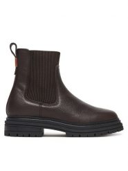Tommy Hilfiger Sztyblety FW0FW08771 Brązowy. Brązowe botki damskie Tommy Hilfiger, bez wzorów, ze skóry, bez obcasa, na płaskiej podeszwie, bez zapięcia. Za 559.99 zł.