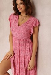Różowa Sukienka Phaerica. Czerwone sukienki damskie Renee, na imprezę, m, bez wzorów, klasyczne, bez kołnierzyka, bez ramiączek, mini, rozkloszowane. Za 44.99 zł.