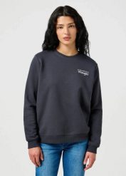 DAMSKA BLUZA WRANGLER REGULAR SWEAT FADED BLACK 112356510. Czarne bluzy damskie Wrangler, s, bez wzorów, bez ramiączek, bez kaptura. Za 159.99 zł.