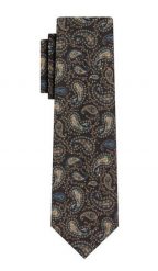 Krawat Męski, Brązowo-Beżowy Elegancki, Wzór Paisley, Łezki, 100% Bawełna, 7cm -EM Men's Access. Brązowe krawaty i muchy Em men's accessories, bez wzorów, z bawełny, eleganckie. Za 79.99 zł.