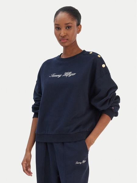 Tommy Hilfiger Bluza Script WW0WW48783 Granatowy Relaxed Fit. Niebieskie bluzy damskie Tommy Hilfiger, xs, bez wzorów, z bawełny, bez ramiączek, bez kaptura. Za 393.99 zł.