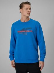 4F Bluza dresowa regular bez kaptura męska - niebieska XL. Niebieskie bluzy męskie 4F, m, bez wzorów, z dresówki, bez ramiączek, bez kaptura. Za 159.99 zł.