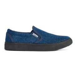 Niebieskie brokatowe trampki slip on. Niebieskie trampki i tenisówki damskie bez wzorów, bez zapięcia. Za 73.16 zł.
