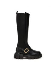 LOVE MOSCHINO Kozaki JA26015G1NIA000041 Czarny. Czarne kozaki damskie Love Moschino, bez wzorów, ze skóry, bez obcasa, na płaskiej podeszwie, bez zapięcia. Za 1,289.00 zł.