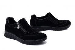 RIEKER TEX 59071-00 black, półbuty damskie. Czarne półbuty damskie Rieker, bez wzorów, z gumy, bez obcasa, bez zapięcia. Za 389.90 zł.