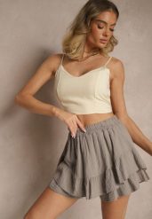 Beżowe Spódnico-Szorty z Bawełny Ozdobione Falbankami Turanea. Brązowe szorty damskie Renee, bez wzorów, z bawełny, eleganckie. Za 69.99 zł.