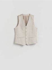 Kamizelka garniturowa - beżowy. Brązowe garnitury męskie Reserved, bez wzorów, z elastanu. Za 159.99 zł.