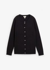 Sweter rozpinany z okrągłym dekoltem. Czarne kardigany damskie bonprix, bez wzorów, bez kołnierzyka. Za 84.99 zł.