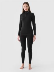 4F Bielizna termoaktywna bezszwowa z wełną Merino (dół) damska - czarna XS/S. Czarna bielizna sportowa damska 4F, l, bez wzorów, z dzianiny. Za 299.99 zł.