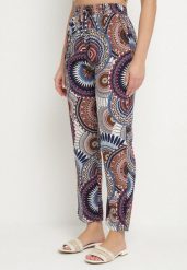 Niebiesko-Brązowe Bawełniane Spodnie o Szerokim Kroju z Wysokim Stanem ze Wzorem Boho Zarrive. Niebieskie spodnie materiałowe damskie Born2be, bez wzorów, z bawełny, boho, z podwyższonym stanem. Za 29.99 zł.