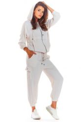 Beżowa Bluza na Zamek z Kapturem. Brązowe bluzy damskie Awama, l, bez wzorów, z elastanu, bez ramiączek, z kapturem. Za 222.90 zł.