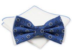 Mucha z poszetką - Chattier, Męska - Niebieska, Motyw Florystyczny. Niebieskie krawaty i muchy Chattier, bez wzorów, eleganckie. Za 59.00 zł.